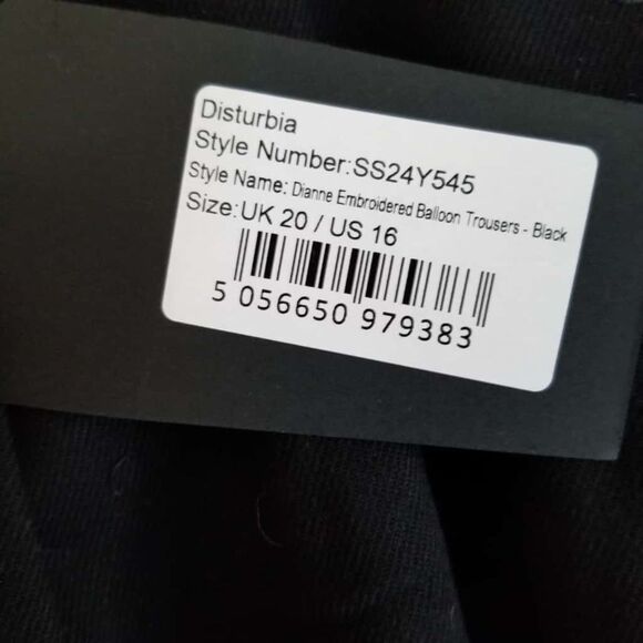 Disturbia Dianne Embroidered Balloon Trousers Black Size 16 - Picture 9 of 15